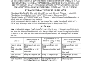 Quyết định 107/2005/QĐ-UBND điều chỉnh QĐ 05/2005/QĐ-UB định mức đơn giá chi phí vận chuyển khách bằng xe buýt đưa rước học sinh viên công nhân TP HCM