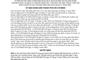 Quyết định 108/2005/QĐ-UBND điều chỉnh bổ sung quy hoạch ngành nghề thương mại dịch vụ văn hóa-xã hội nhạy cảm dễ phát sinh tệ nạn quận 5 năm 2005