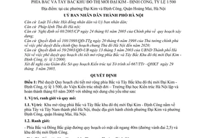 Quyết định 88/2005/QĐ-UB quy hoạch chi tiết mở rộng phía Bắc Tây bắc khu đô thị mới Đại Kim - Định Công tỷ lệ 1/500