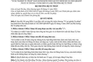 Quyết định 1282/2005/QĐ-BTP sửa đổi Qđ 102/2005/QĐ-BTP Quy chế xét tặng Kỷ niệm chương "Vì sự nghiệp Tư pháp"