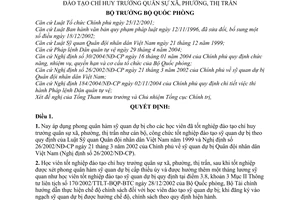 Quyết định 83/2005/QĐ-BQP xét phong quân hàm sỹ quan dự bị cho học viên tốt nghiệp đào tạo chỉ huy trưởng quân sự xã, phường, thị trấn