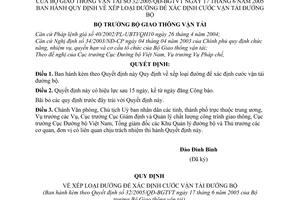 Quyết định 32/2005/QĐ-BGTVT xếp loại đường xác định cước vận tải đường bộ