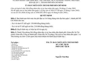 Quyết định 110/2005/QĐ-UBND mức thu phí đậu xe ô tô hàng tháng địa bàn quận 1, thành phố Hồ Chí Minh