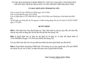 Quyết định 47/2005/QĐ-UB trình tự, thủ tục giao, cho thuê, chuyển mục đích