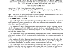 Quyết định 150/2005/QĐ-TTg  quy hoạch chuyển đổi cơ cấu sản xuất nông, lâm nghiệp, thuỷ sản cả nước đến năm 2010 tầm nhìn 2020