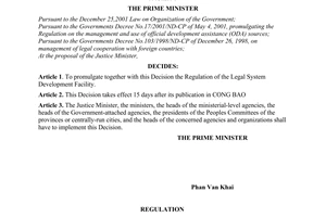 Decision No. 153/2005/QD-TTg of June 21st, 2005, promulgating the regulation of the legal system development facility.