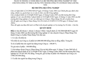 Quyết định 28/2005/QĐ-BCN chuyển Công ty Nhựa Hưng Yên thành Công ty cổ phần sửa đổi QĐ 156/2004/QĐ-BCN