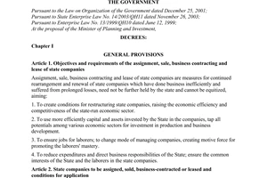 Decree of Government No. 80/2005/ND-CP of June 22, 2005 on assignment, sale, business contracting, lease of State Companies
