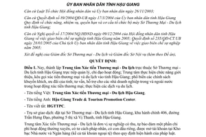 Quyết định 27/2005/QĐ-UBND thành lập trung tâm xúc tiến thương mại du lịch Hậu Giang