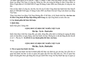 Hướng dẫn 1156/2000/HD-TLĐLĐVN thể thức kỹ thuật trình bày văn bản tổ chức Công đoàn