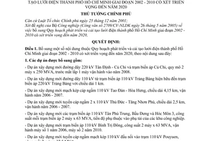 Quyết định 591/QĐ-TTg bổ sung nội dung Quy hoạch phát triển cải tạo lưới điện thành phố Hồ Chí Minh giai đoạn 2002 - 2010 xét triển vọng đến 2020