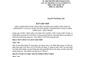 Bản ghi nhớ giữa Việt Nam Ca-na-đa về Dự án xây dựng và kiểm soát chất lượng nông sản thực phẩm