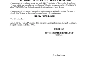 Order No. 11/2005/L-CTN of June 27, 2005, on promugation the Law of Education