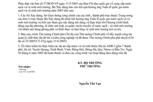 Công văn 1355/BXD-HTĐT Báo cáo kết quả hưởng ứng Tuần lễ quốc gia nước sạch và vệ sinh môi trường năm 2005