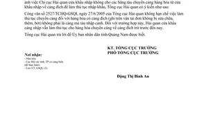 Công văn 2765/TCHQ/GSQL thủ tục hải quan đối với hàng chuyển cảng