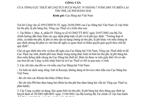 Công Văn 2342/TCT-PCCS biên lai thu phí, lệ phí hàng hải
