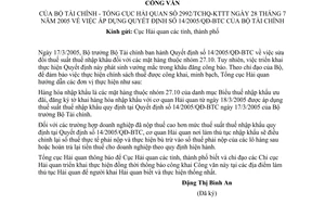 Công văn 2992/TCHQ-KTTT áp dụng QĐ 14/2005/QĐ-BTC