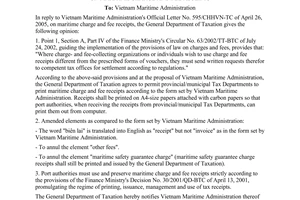 Official Dispatch No. 2342/TCT-PCCS on maritime charge and fee receipts