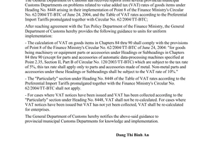 Official Dispatch No. 9338/BTC-TCHQ of July 25, 2005, Regarding value added tax on goods items under heading No. 8448