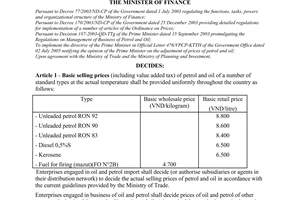Decision no. 39/2005/QD-BTC of July 03, 2005 on basic selling prices of petrol and oil in 2005