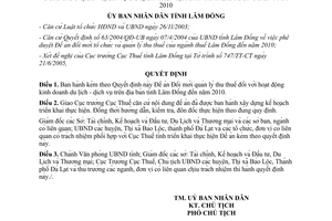 Quyết định 133/2005/QĐ-UBND Đổi mới quản lý thu thuế kinh doanh du lịch dịch vụ Lâm Đồng 2010