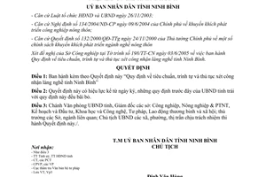 Quyết định 1329/2005/QĐ-UB trình tự thủ tục xét công nhận làng nghề Ninh Bình