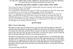 Quyết định 37/2005/QĐ-BNN chức năng, nhiệm vụ, quyến hạn tổ chức bộ máy Ban Quản lý Trung ương dự án thuỷ lợi