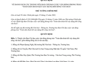 Quyết định 639/QĐ-TTg năm 2005 danh sách các thành viên Ban Chỉ đạo phong trào