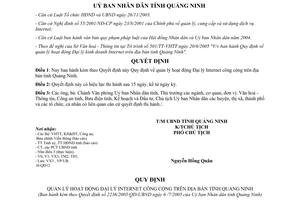 Quyết định 2236/2005/QĐ-UB quản lý hoạt động Đại lý Internet công cộng Quảng Ninh