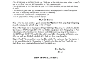 Quyết định 38/2005/QĐ-BNN Định mức kinh tế kỹ thuật trồng rừng khoanh nuôi xúc tiến tái sinh bảo vệ rừng