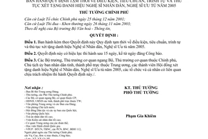 Quyết định 166/2005/QĐ-TTg điều kiện, tiêu chuẩn,trình tự thủ tục xét tặng danh hiệu Nghệ sĩ Nhân dân Nghệ sĩ Ưu tú năm 2005