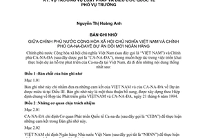 Bản ghi nhớ  Dự án đổi mới ngân hàng giữa Việt Nam Ca-na-đa 2005