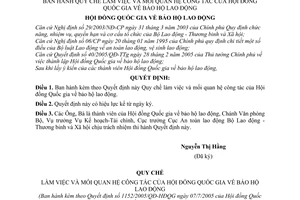 Quyết định 1152/2005/QĐ- HĐQG quy chế làm việc mối quan hệ công tác hội đồng quốc gia bảo hộ lao động