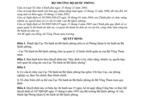 Quyết định 93/2005/QĐ-BQP thành lập Cục Thi hành án Bộ Quốc phòng