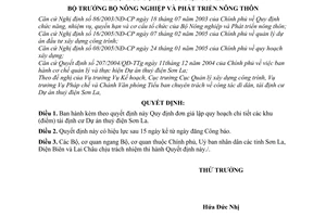 Quyết định 39/2005/QĐ-BNN áp dụng đơn giá lập quy hoạch chi tiết khu điểm tái định cư dự án thủy điện Sơn La
