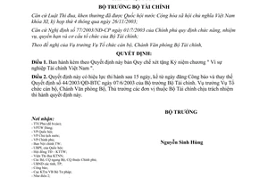 Quyết định 42/2005/QĐ-BTC Quy chế xét tặng kỷ niệm chương Vì sự nghiệp Tài chính Việt Nam