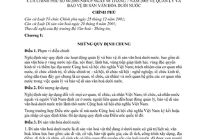 Nghị định 86/2005/NĐ-CP quản lý bảo vệ di sản văn hoá dưới nước