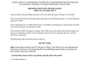 Nghị quyết 05/2005/NQ-HĐND số lượng chế độ phụ cấp cán bộ không chuyên trách ở xã phường thị trấn Hà Giang