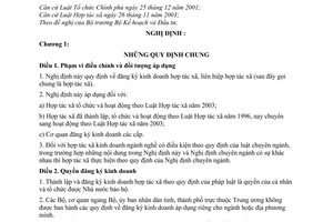 Nghị định 87/2005/NĐ-CP đăng ký kinh doanh hợp tác xã