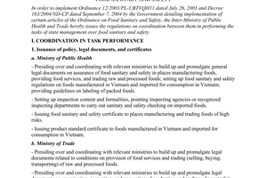Interministerial circular no. 18/2005/TTLT/BYT-BTM of July 12, 2005 re: coordination in performing the tasks of state management over food sanitary and safety