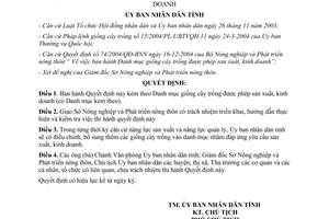 Quyết định 2351/2005/QĐ-UBND danh mục giống cây trồng được sản xuất kinh doanh Bến Tre