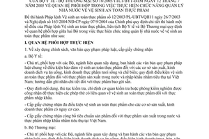 Thông tư liên tịch 18/2005/TTLT-BYT-BTM quan hệ phối hợp trong thực hiện chức năng quản lý nhà nước vệ sinh an toàn thực phẩm