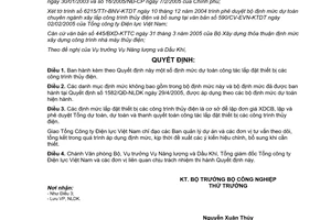 Quyết định 2289/QĐ-NLDK định mức dự toán lắp đặt thiết bị các công trình thủy điện