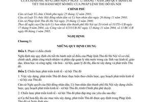 Nghị định 92/2005/NĐ-CP hướng dẫn Pháp lệnh Thủ đô Hà Nội