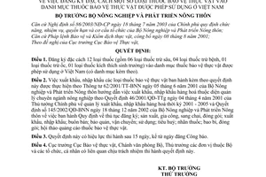 Quyết định 41/2005/QĐ-BNN đăng ký đặc cách thuốc bảo vệ thực vật vào Danh mục thuốc bảo vệ thực vật được phép sử dụng