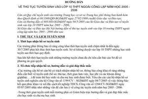 Hướng dẫn 1266/2005/HD-SGDĐT thủ tục tuyển sinh lớp 10 THPT ngoài công lập 2005 - 2006