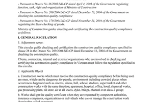 Circular No. 11/2005/TT-BXD on guiding checking and certification of the constru