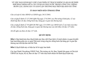 Quyết định 59/2005/QĐ/UB-TM1 Quy chế Tạm thời trách nhiệm quan hệ phối hợp