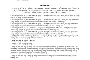 Thông tư liên tịch 02/2005/TTLT-BCVT-VHTT-CA-KHĐT quản lý đại lý Internet