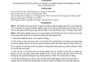 Nghị định 94/2005/NĐ-CP giải quyết quyền lợi người lao động ở doanh nghiệp và hợp tác xã bị phá sản